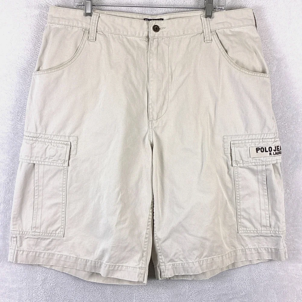 VTG Polo Jeans Co Ralph Lauren Cargo Shorts Men 36 (38) Khaki Skate Baggy Y2K